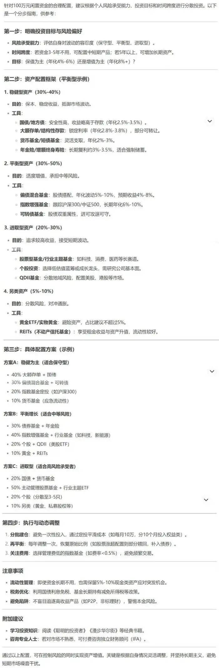100万人民币该如何配置？我问了DeepSeek，结果让人震惊……